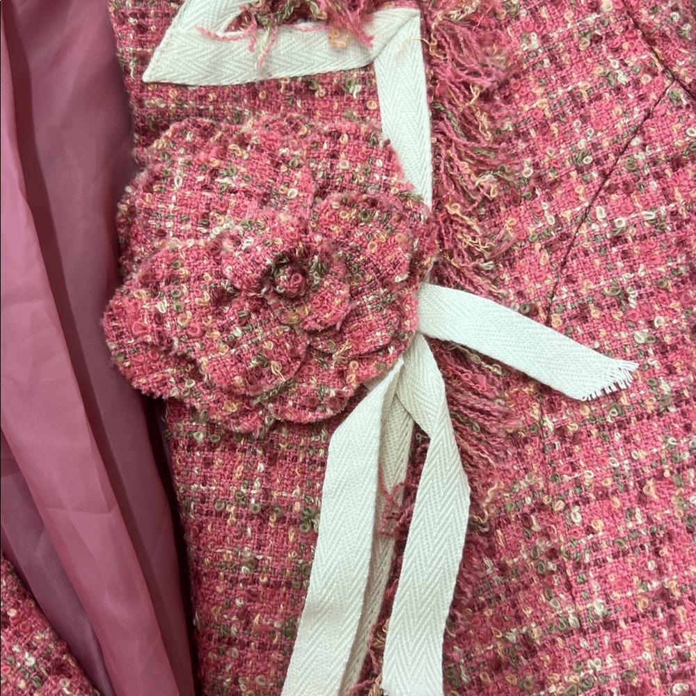 Arden B Pink Tweed Blazer with Flower Accent - Picture 3 of 5